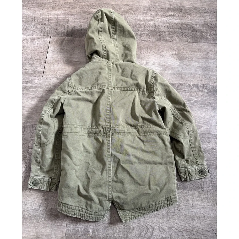Gap Kids Button Front 100% Cotton Olive Green Hooded Hood Jacket Coat Small